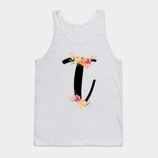 Letter T With Watercolor Floral Wreath Tank Top